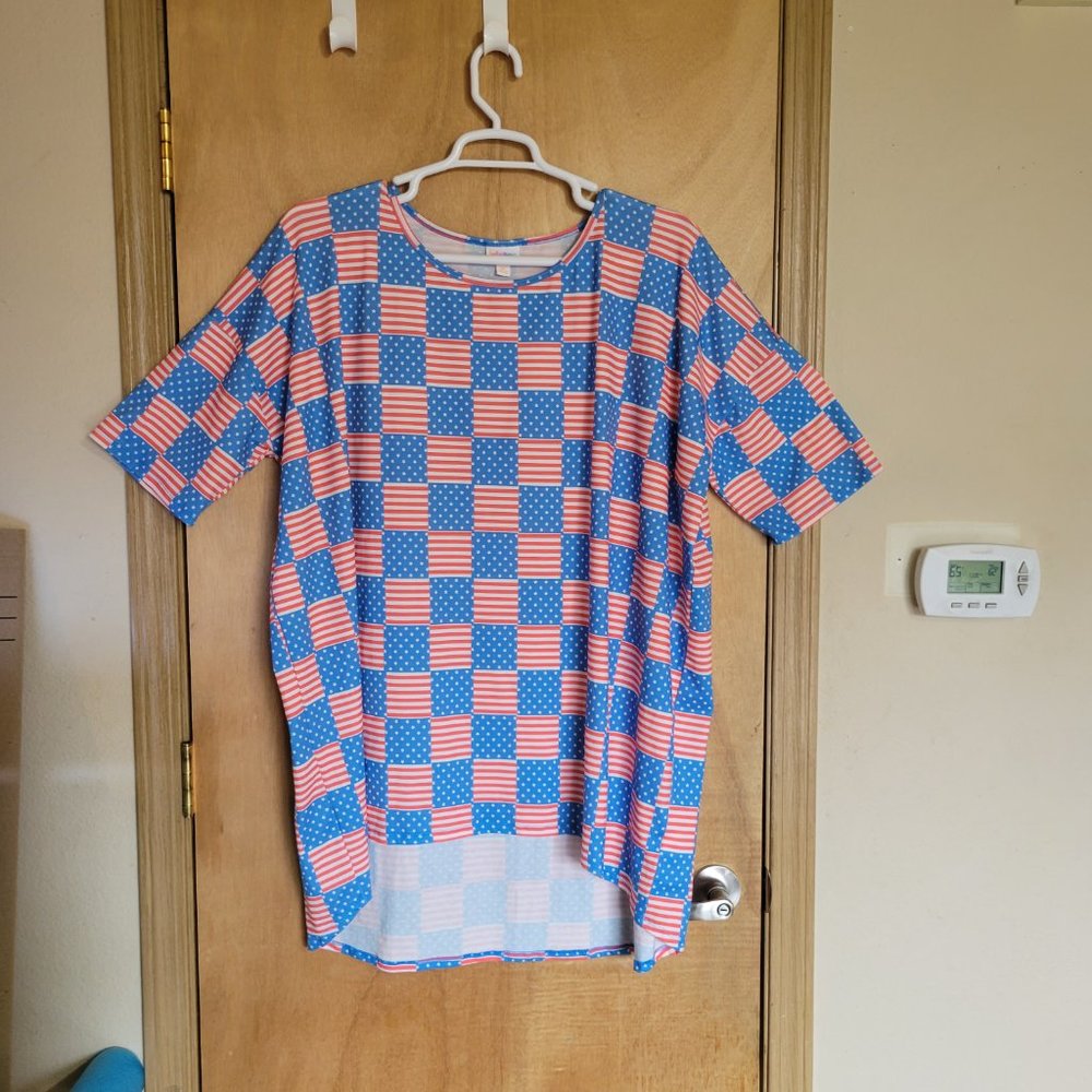 Lularoe 3XL Irma Top Patroitic Flag Red White Blue
